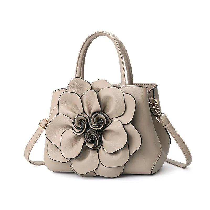 Women's bag new college style women's bag PU leather flower handheld shoulder bag cute bag