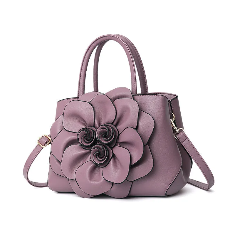 Women's bag new college style women's bag PU leather flower handheld shoulder bag cute bag