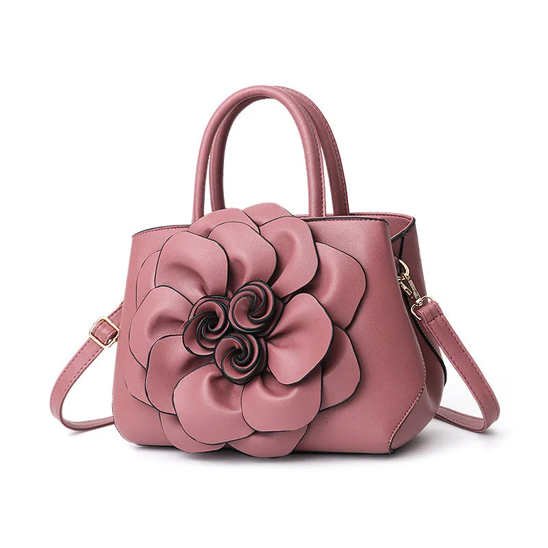 Women's bag new college style women's bag PU leather flower handheld shoulder bag cute bag