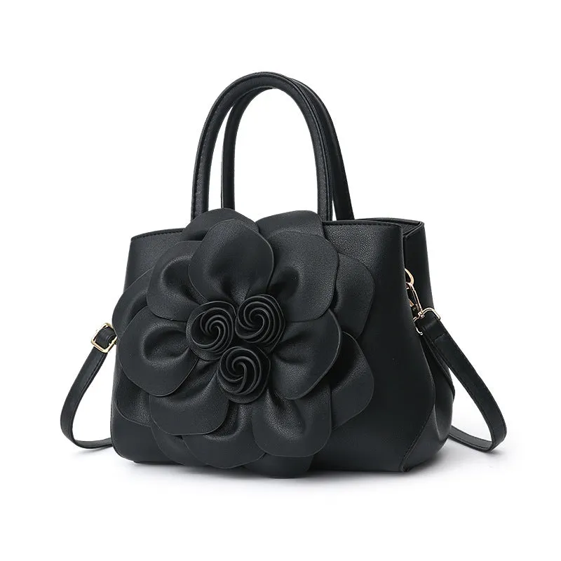 Women's bag new college style women's bag PU leather flower handheld shoulder bag cute bag