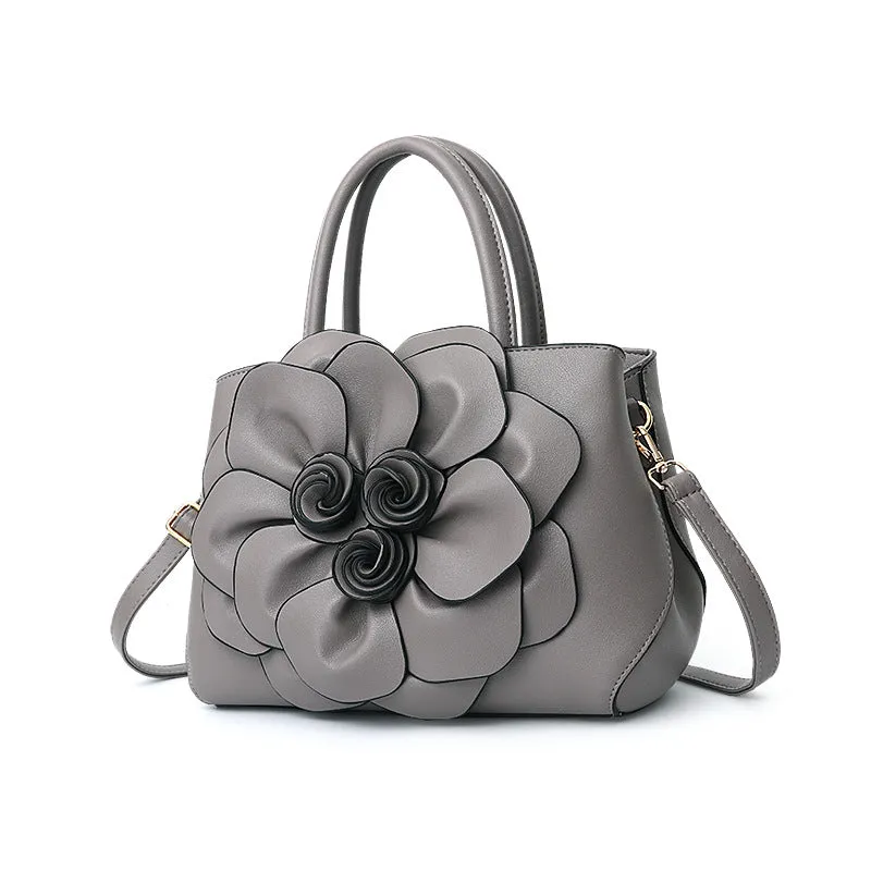 Women's bag new college style women's bag PU leather flower handheld shoulder bag cute bag