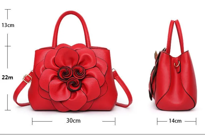 Women's bag new college style women's bag PU leather flower handheld shoulder bag cute bag