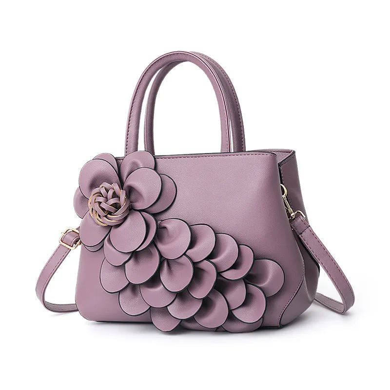 Women's bag new college style women's bag PU leather flower handheld shoulder bag cute bag