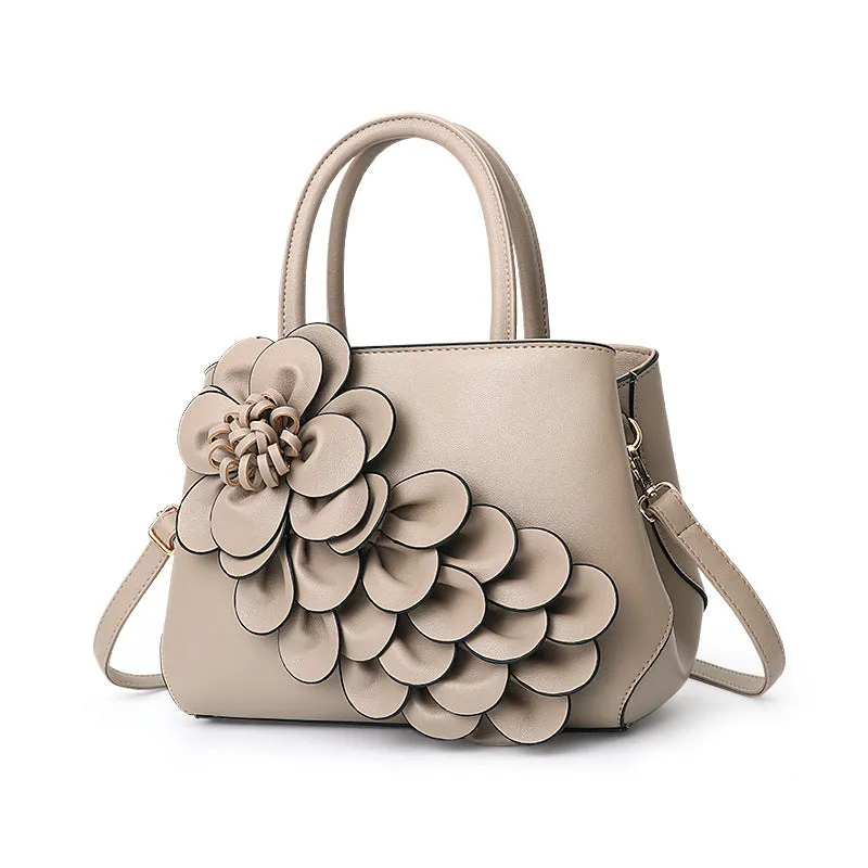 Women's bag new college style women's bag PU leather flower handheld shoulder bag cute bag