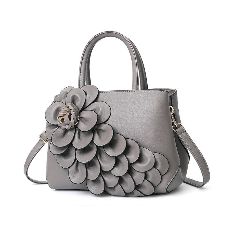 Women's bag new college style women's bag PU leather flower handheld shoulder bag cute bag