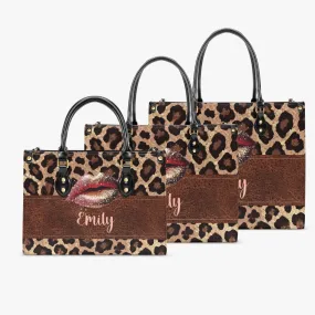 Women's Tote Bag - Leopard Print, Lips, Personalised